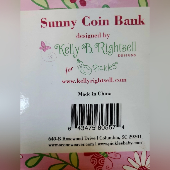 Kelly B Rightsell Designs For Pickles Ceramic Coin Bank Sunny Coin Bank 9" NIB - Picture 9 of 9
